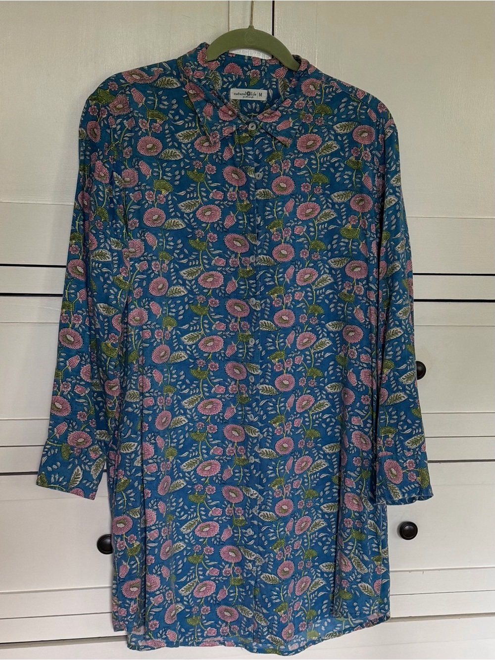 NATURAL LIFE Teal Floral Button-Up Shirtdress - Picture 2 of 6